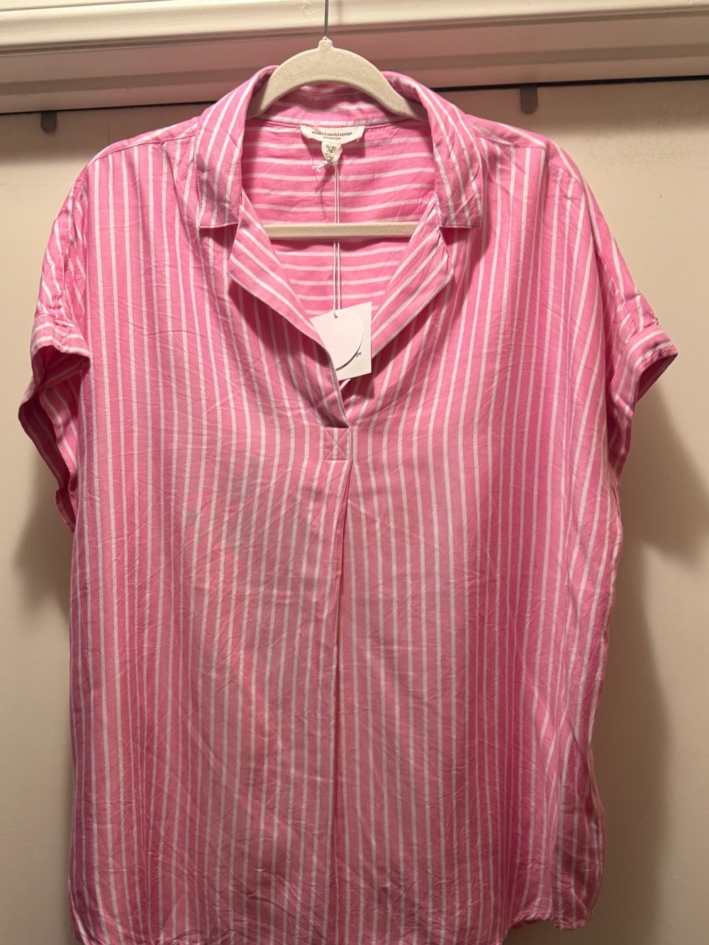 BeachLunchLounge Women’s Dessie Stripe Popover Top in Cali Pink Size XL